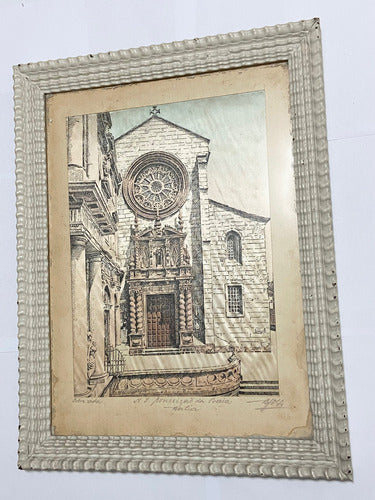 Quadro Antigo Pintura Sobre Seda Igreja Assinado Com Vidro