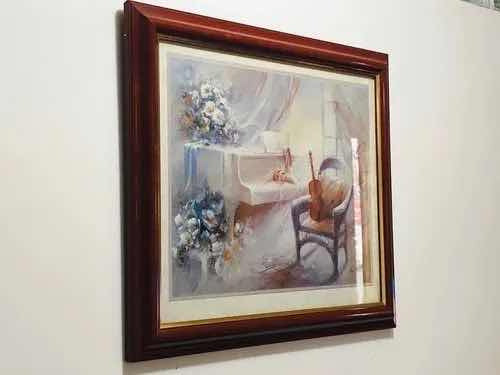 Quadro Antigo Paisagem Piano Violino Musical Assi Hub Peters