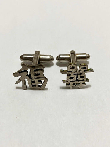 Abotoaduras Antigas Em Prata Com Ideogramas Chineses