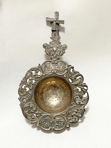 infusor de chá antigo moinho europeu holandês prata c/ marca