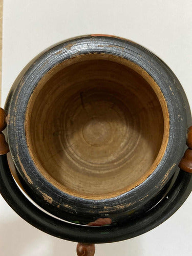 Vaso Antigo Pote De Madeira Com Pintura Flores