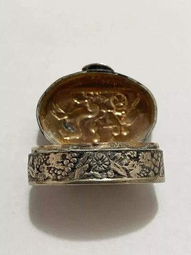 Antiga Caixa De Prata Porta Comprimidos Joias Com Desenhos