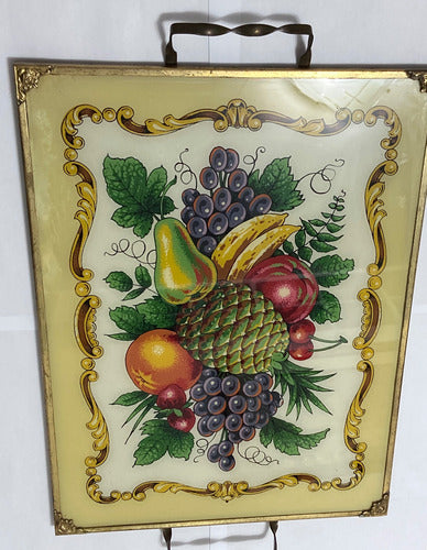 Bandeja Antiga Vidro Estrutura De Metal Anos 50 Tema Frutas