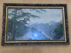 Quadro Antigo Montanhas Em Tecido - Moldura Dourada