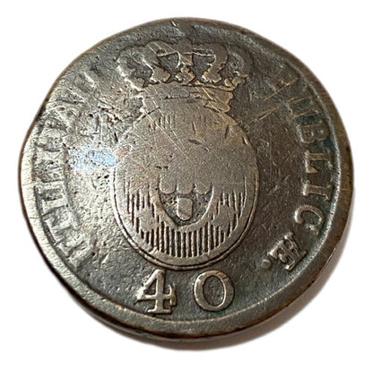 Moeda Antiga Portugal 1814 40 Réis Pataco Bronze