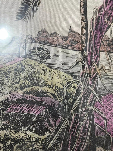 Quadro Antigo Pintura Sobre Seda Coqueiros Assinado