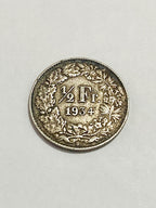 Antiga Moeda De Prata 1934 Helvetia 1/2 Fr Suiça