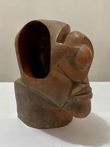 Escultura Cabeça Abstrata Em Cerâmica Antiga Rara