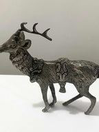 Escultura Antiga Alce Cervo Veado Rena Cor Prata