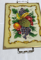 Bandeja Antiga Vidro Estrutura De Metal Anos 50 Tema Frutas