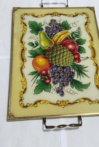 Bandeja Antiga Vidro Estrutura De Metal Anos 50 Tema Frutas