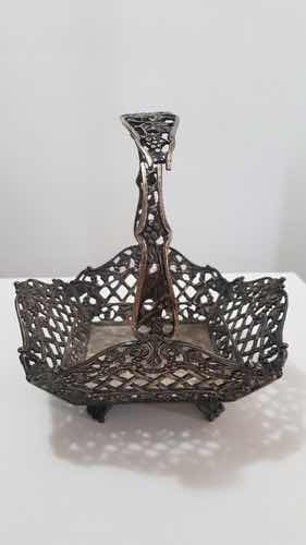 Cesta Antiga De Metal Cor Prata