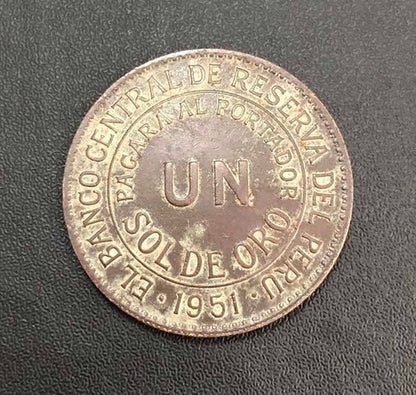 Antiga Moeda Peru 1951 Un 1 Sol De Oro
