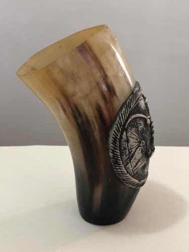 Copo Chifre De Boi Com Desenho Peão Cowboy Antigo