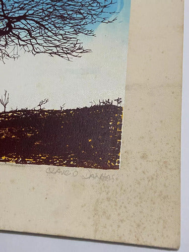 Quadro Gravura Antiga Arvore Assinada Claudio Dantas