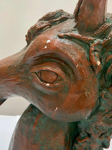 Escultura Antiga Cabeça De Cavalo Em Terracota Assinada
