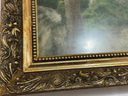 Quadro Antigo Montanhas Em Tecido - Moldura Dourada