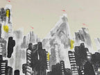 quadro Gravura antiga Abstrata Paisagem Urbana Assinada 50x70