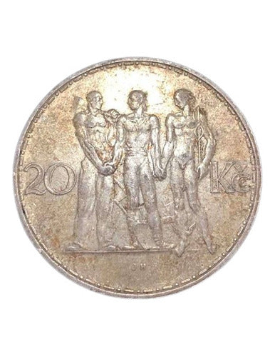 Antiga Moeda De Prata Checoslovaquia 1934 20 Korun