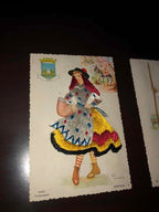 Cartão Postal Antigo Bordado Fios De Seda Portugal / Espanha