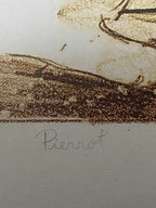 Quadro Gravura Antiga Assinada Pierrot 83 Palhaço Gato
