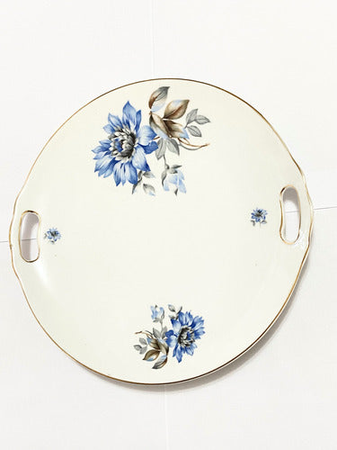 Prato Porcelana Maua Para Bolo Com Pintura Flores Antigo