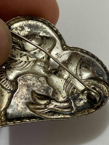 Antigo Broche Coração Beijo Cor Prata