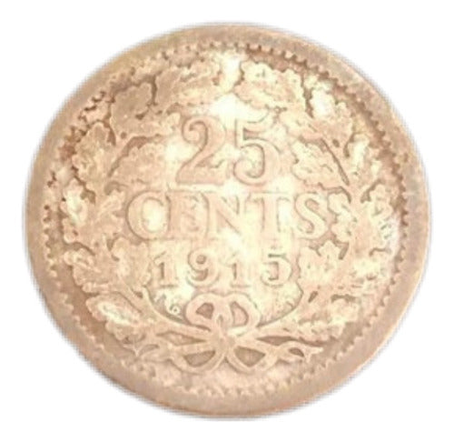 Antiga Moeda De Prata 1915 Holanda 25 Cents