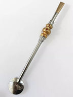 Bomba Para Chimarrão Antiga Em Metal Com Zirconia Vermelha
