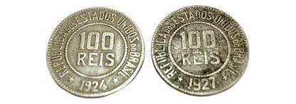 Lote 2 Antigas Moedas 100 Réis 1924 - 1927