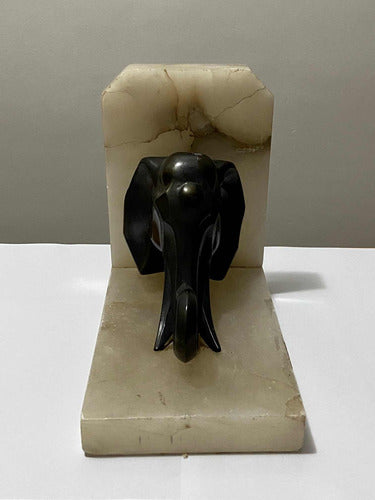 Antigo Aparador De Livros Elefante Em Bronze E Mármore