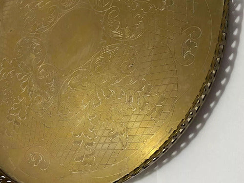 Bandeja Antiga Dourada Com Desenhos Florais