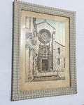 Quadro Antigo Pintura Sobre Seda Igreja Assinado Com Vidro