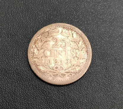 Antiga Moeda De Prata 1915 Holanda 25 Cents
