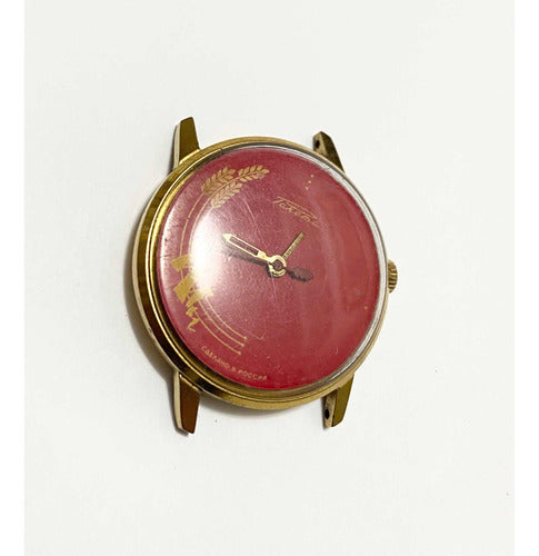 Relógio Antigo Raketa Fabricado Na Russia Dourado E Vermelho