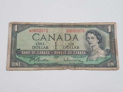 Cédula Antiga Canadá 1 Dollar Antiga Elizabeth II 1945