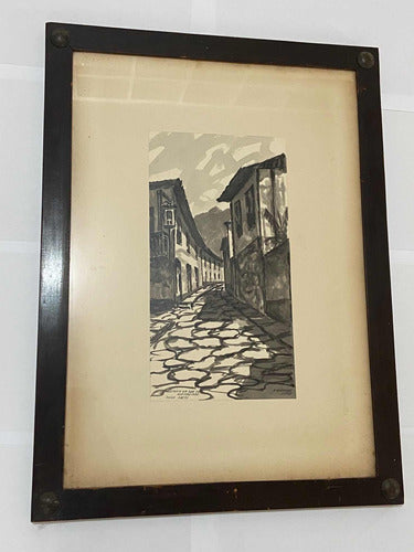 Quadro Nanquim - Rua Do Aleijadinho - Assinado M. Hollender