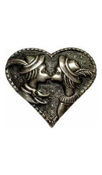 Antigo Broche Coração Beijo Cor Prata