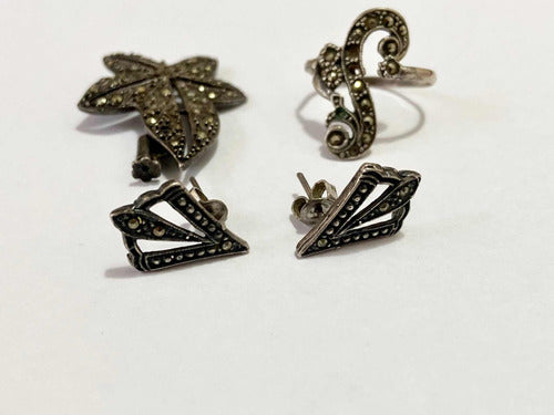 Lote Broche Antigo, Brincos E Anel De Marcassita