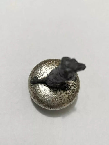 Escultura Mini Antiga Cachorro De Pé Cor Prata Áustria 1890