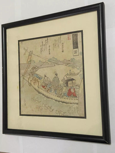 Quadro Com Pintura Japonesa Pássaros Barco Katsushika