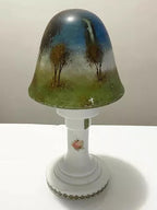 Luminária Antiga Opalina Pintada À Mão Paisagem