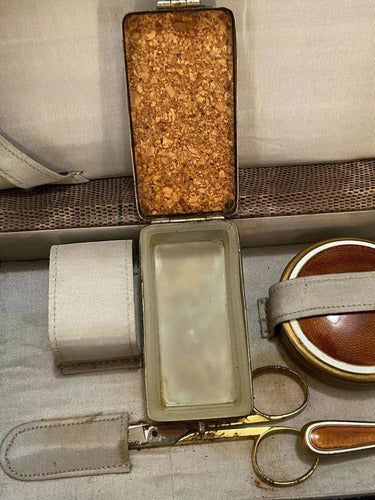 Antigo Conjunto Toucador Com Maleta De Couro Francesa Dec 30