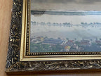 Quadro Antigo Vista Panorâmica em Tecido com Moldura Dourada
