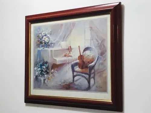 Quadro Antigo Paisagem Piano Violino Musical Assi Hub Peters