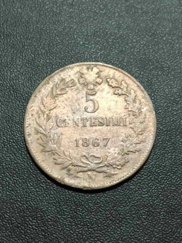 Moeda Antiga 1867 Italia 5 Centesimi