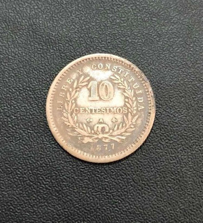 Moeda Antiga 1877 Uruguai 10 Centesimos Prata