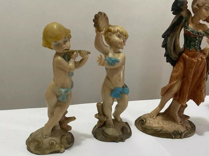 Esculturas Antigas Musical Anjos Figura Violino Flauta