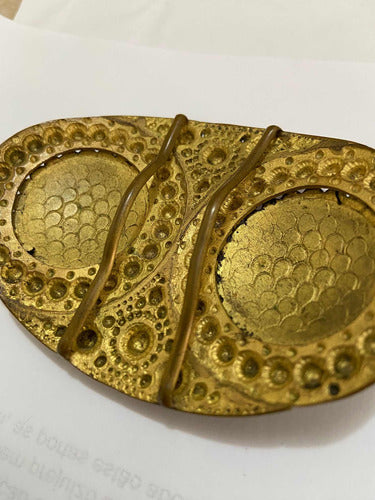 Fivela De Cinto Antiga Dourado Com Pedras Turquesa