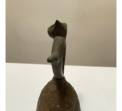 Antiga Sineta Em Bronze Em Formato De Gato